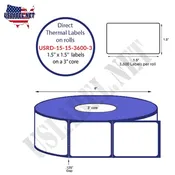 1.5'' x 1.5'' square Direct Thermal Labels on a 3'' Core  - 8'' OD