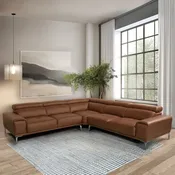 Abbyson Quinton Top Grain Leather Sectional with Adjustable Headrests, Brown — Furniture Mattress Depot