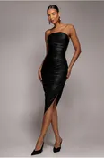 City Goddess Bandeau Faux Leather Midi Dress - Black