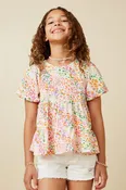 Abstract Multi Color Dot Peplum Top