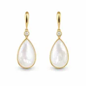 Bezel Set Pear Shaped Mother of Pearl + Diamond Earrings | Brilliant Fine + Custom Jewelry