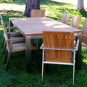 9 Pc Stainless Steel & Teak Frontslide Extension Dining Set – Signature Table & Alzette Chairs | Seats 8