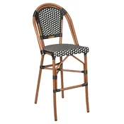 Aluminum Bamboo Patio Bar Stool with Black & White Rattan