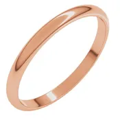10K Rose Gold 2 mm Lightweight Half Round Band Size 6.5
