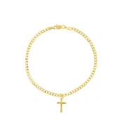14k Yellow Gold Cross Dangle Curb Chain Bracelet