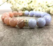 10mm Blue Lace Agate Peach Moonstone Bracelet Stretchy Bracelet Healing Anxiety Relief Bracelet for Women Valentines Gift