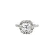 1.00ct White Gold Double facing Cushion Cut Halo Engagement Ring
