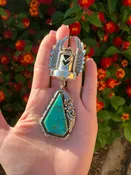Large Navajo Turquoise Sterling Silver Crow Mother Kachina Pendant
