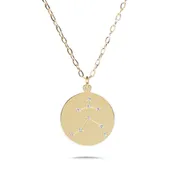 AQUARIUS - 14k Shiny Gold Plated with CZ Stones Zodiac Sign Necklace