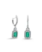 14KT WHITE GOLD EMERALD AND DIAMOND DANGLE EARRING