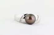 14K WHITE GOLD TAHITIAN PEARL & DIAMOND LADIES RING