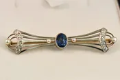 Antique Bow Brooch With Sapphire, Diamonds & Pearls