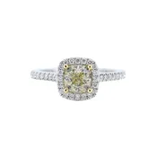 1.06CtW Yellow Diamond Halo Engagement Ring in 18k Gold - GAI Certified