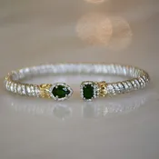 14ky/SsS Diamond Bangle Bracelet w/ Chrome Diopside