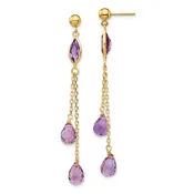 Amethyst Post Dangle Earrings in 14k Yellow Gold