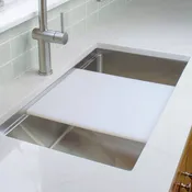 15" Dishwasher Safe White Cutting Board (LCB-15-W) - Workstation Sink Accessory