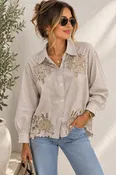 Beige Stripe Embroidered Top