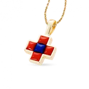 Coral & Lapis Cobblestone Pueblo Cross Pendant