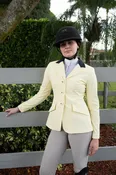 Grand Prix Ladies EQJ 3 Button Show Coat, Butter with Navy Collar