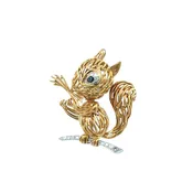 16K Yellow Gold Sapphire and Diamond Squirrel Brooch