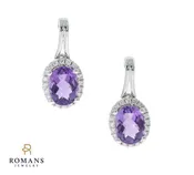 Amethyst Diamond Halo Drop Earrings 14K White Gold