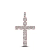 10kt Rose Gold Mens Baguette Diamond Cross Charm Pendant 3-3/8 Cttw