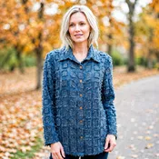 Eyelash Textured Shirt in Denim | Women's Relaxed Button-Front - EL38