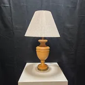 1970's Vintage Danish Solid Wood Table Lamp with Ruffle Shade 17.5"Dx29"