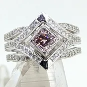 14K White Gold .58 Center CT Diamond with Surrounding Diamond Ring