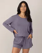 Aria Bamboo Casual Cropped Long Sleeve Top | Granite