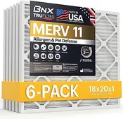 BNX TruFilter 18x20x1 Air Filter MERV 11 (6-Pack) – MADE IN USA – Allergen Defense Electrostatic Pleated Air Conditioner HVAC AC Furnace Filters for Allergies, Dust, Pet, Smoke, Allergy MPR 1200 FPR 7 –