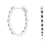 14k white gold alternating blue sapphire and diamond in and out hinged hoop earring