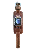 Apple Watch "1990" leather cuff watch band (Vintage Brown/White stitch)