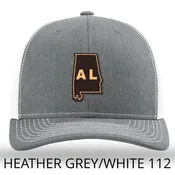 Alabama State Outline Etched Leather Patch -Heather Grey-White Richardson 112 Snapback Trucker Hat Lost Wando Outfitters