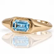 10K Yellow Gold Emerald-Cut Blue Topaz Solitaire Ring