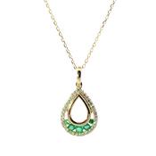 Stunning Yellow Gold Charm Necklace With Round Emerald Cabochons