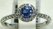 Blue Sapphire Ring 14K white gold Halo Natural Ceylon Heirloom Made In The USA
