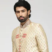 Beige Sherwani With Contrasting Motifs