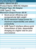 BTI G6H47AA-BTI 65W TYPE-C AC ADAPTER