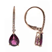 10K Rose Gold Pear-Shaped Rhodolite Garnet & Diamond Dangle Leverback Earrings