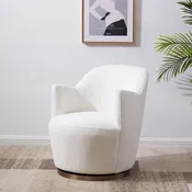 Boucle Upholstered Drum Swivel Accent Chair with Stainless Steel Base, Ivory & Light Grey