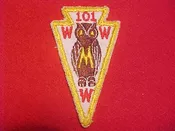 101 A2 MIKANAKAWA, CUT EDGE, RED "101" & "W'S", 3X2.75"