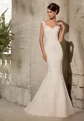 Alencon Lace Appliques on Net Morilee Bridal Wedding Dress — Celebrations Bridal and Formal