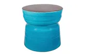Ancaris Ring Accent Table – Metallic Semi-Gloss Top  |  Aquamarine Gloss Sides