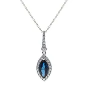 10K White Gold Blue Sapphire and Diamond Pendant