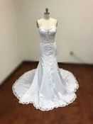 Trumpet Mermaid Court Train Spaghetti Strap Satin Wedding Dress Size 8