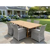 Bali Teak 7pc Outdoor Dining Set (Teak Rectangular Extendable Table 70-94" with 6 Sands Point Outdoor Dining Chairs +FREE Cover +FREE Umbrella)