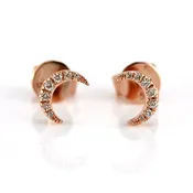 0.06ct Pavé Round Diamonds in 14K Gold Mini Crescent Moon Stud Earrings