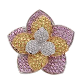 14K White Gold Pink & Yellow Sapphire Flower Ring