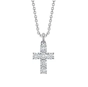 14 Karat White Gold 0.09 Carat Diamond Cross Necklace - 15"-18"